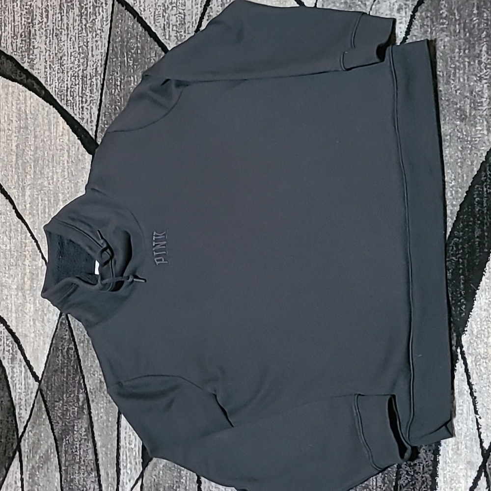 VS PINK 2019 SHERPA LINED COWL-NECK EMBROIDERED LOGO SWEATSHIRT